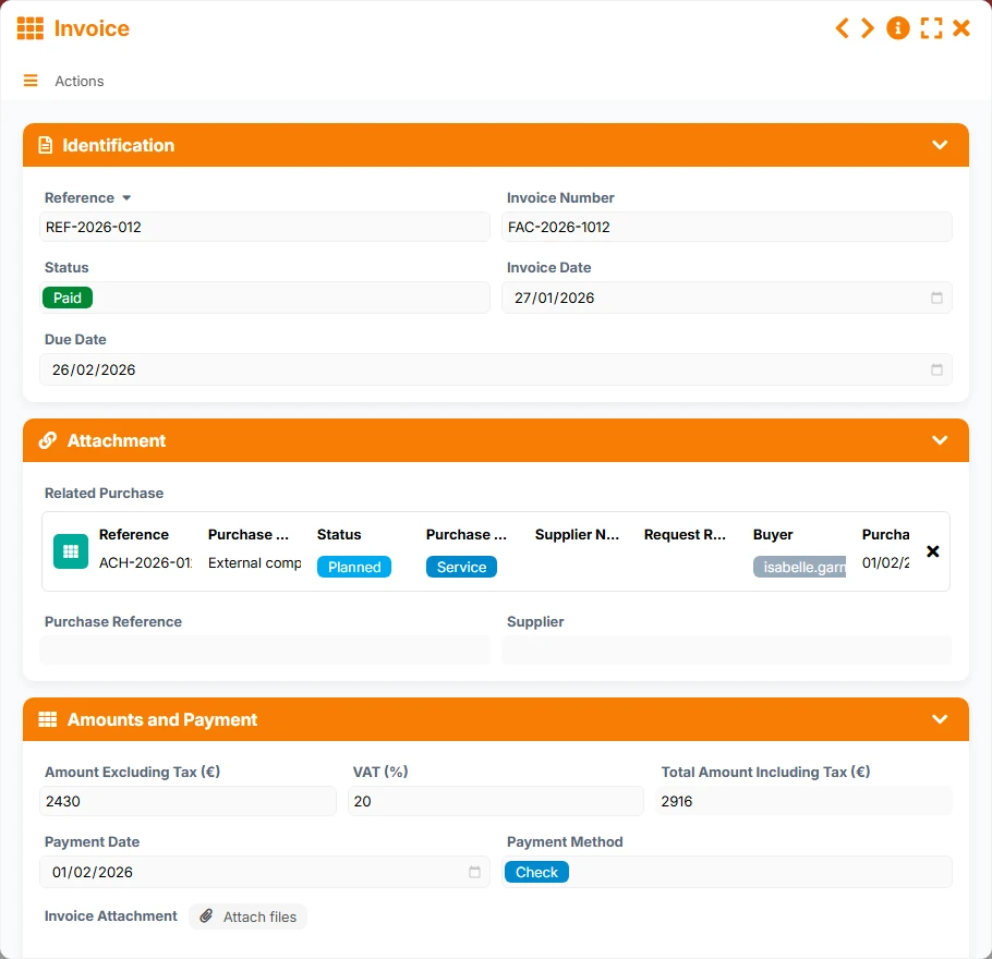 Purchase Tracking - form preview