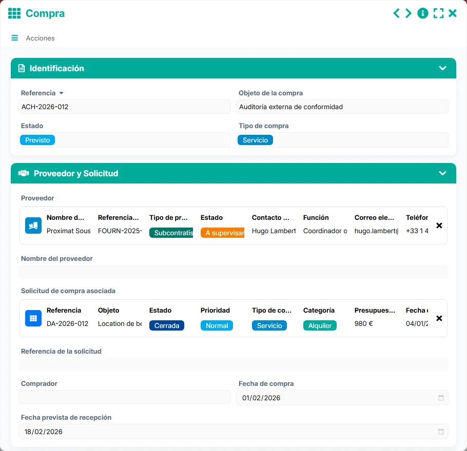 Seguimiento de compras - vista previa del formulario