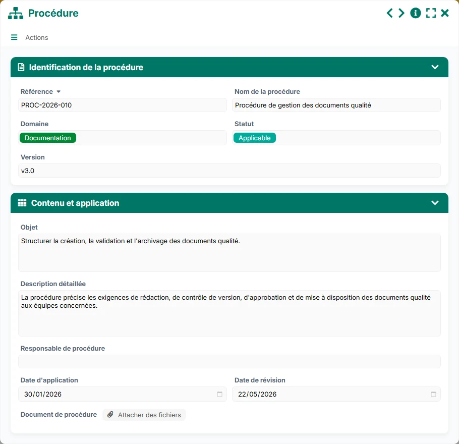 Suivi de la qualité - formulaire 6