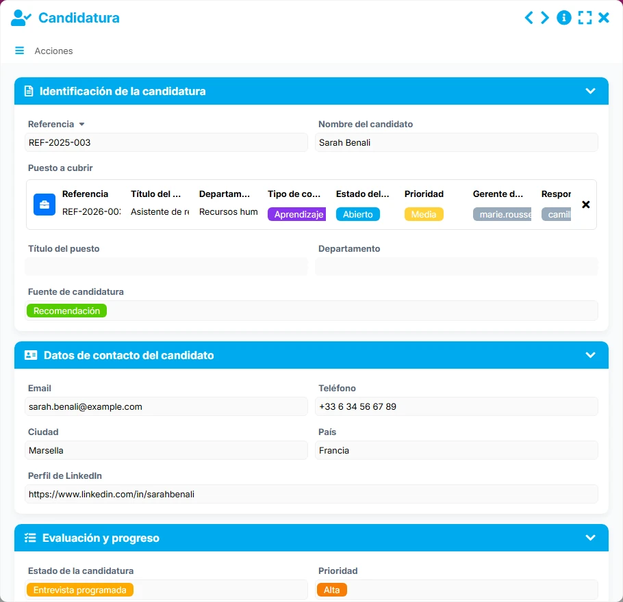 Seguimiento del reclutamiento - vista previa del formulario