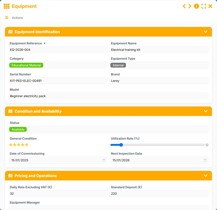 Rental Tracking - form preview