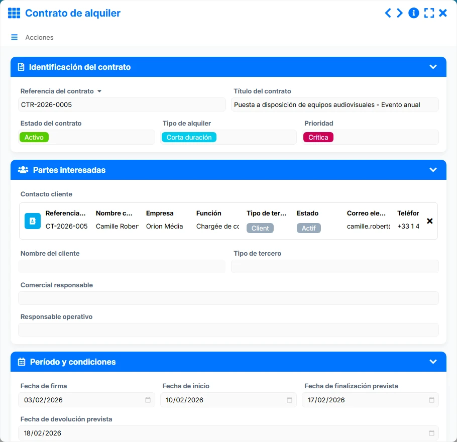 Seguimiento de alquileres - vista previa del formulario