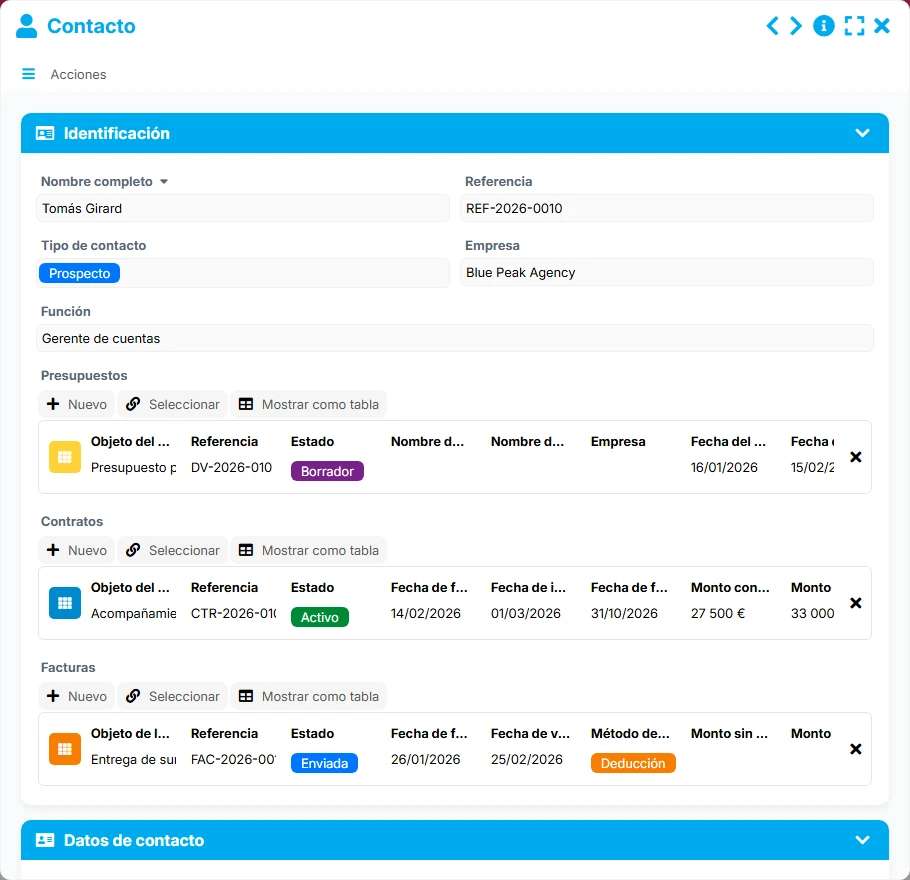 Seguimiento de ventas - vista previa del formulario