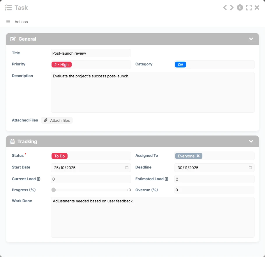 Simplified task tracking - form 1