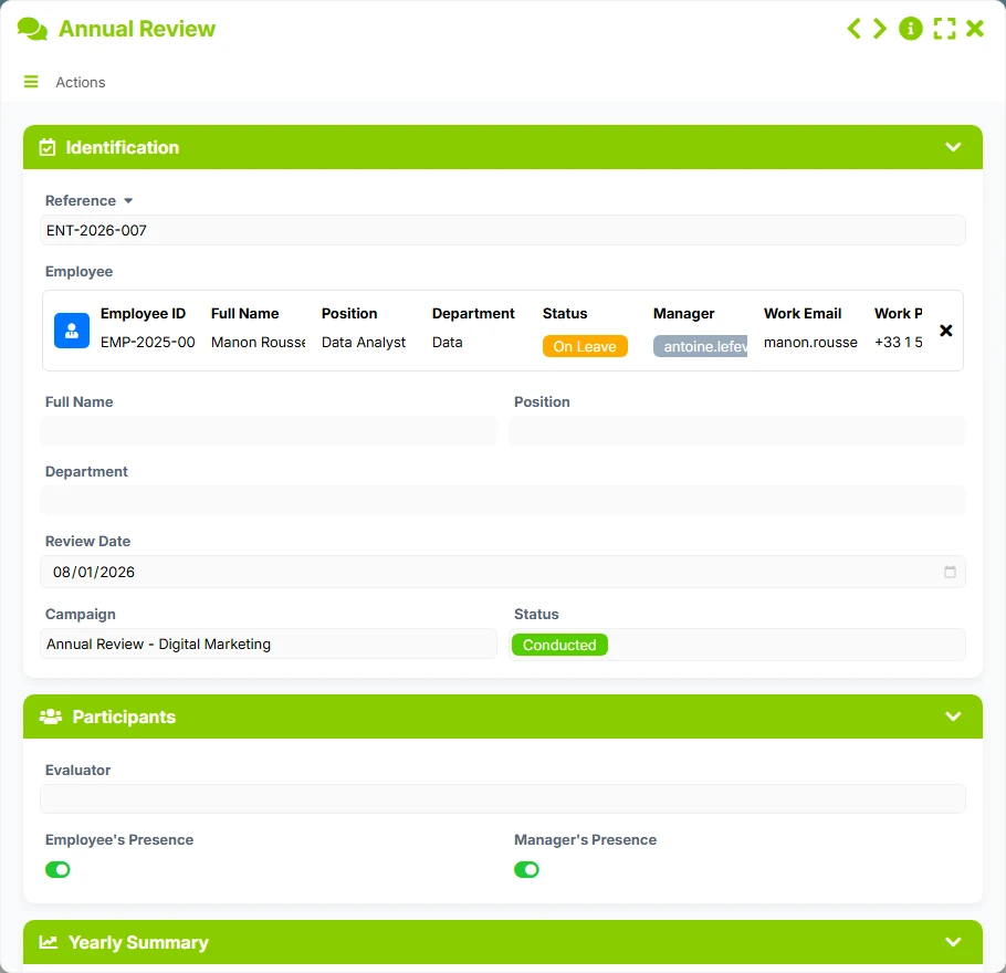 Skills tracking - form preview