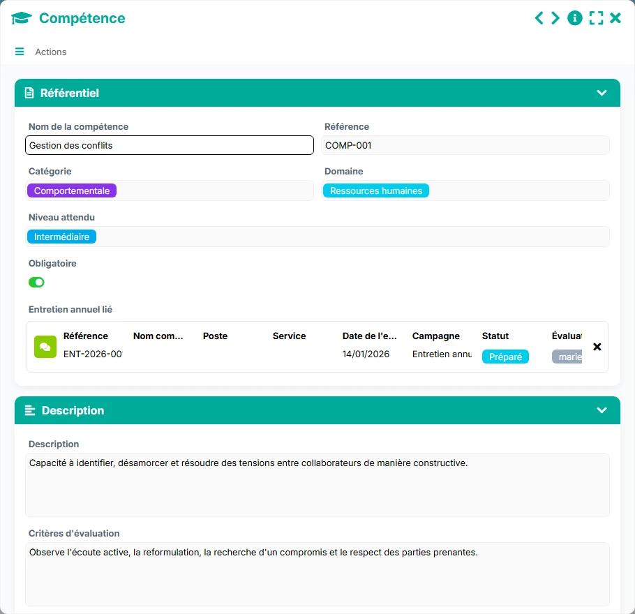 Suivi des compétences - aperçu formulaire