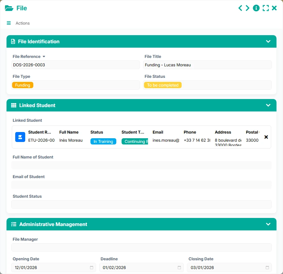 Student Tracking - form preview