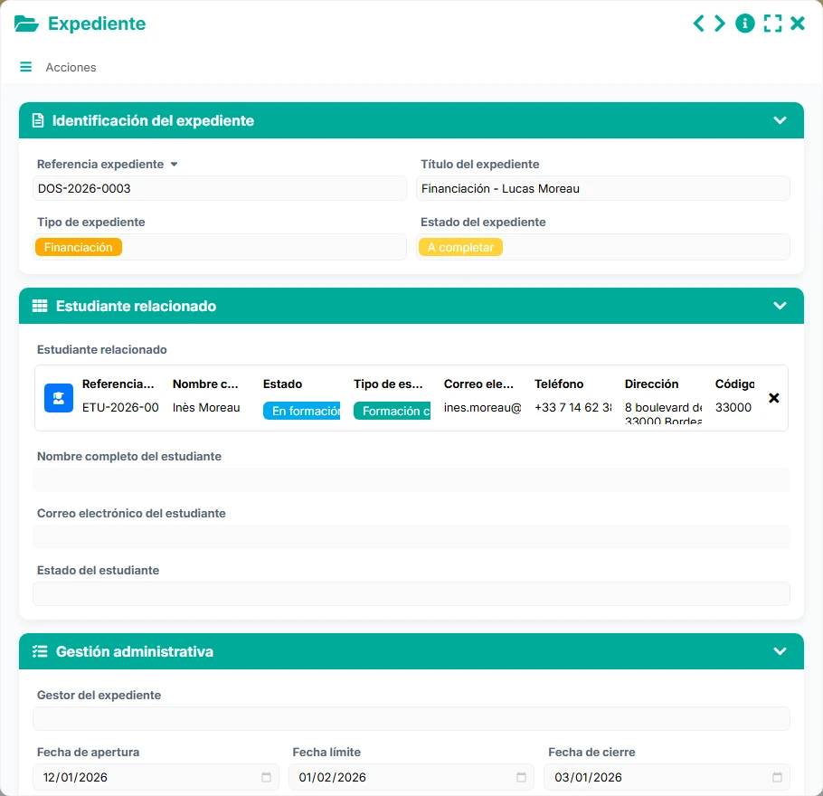 Seguimiento de estudiantes - vista previa del formulario