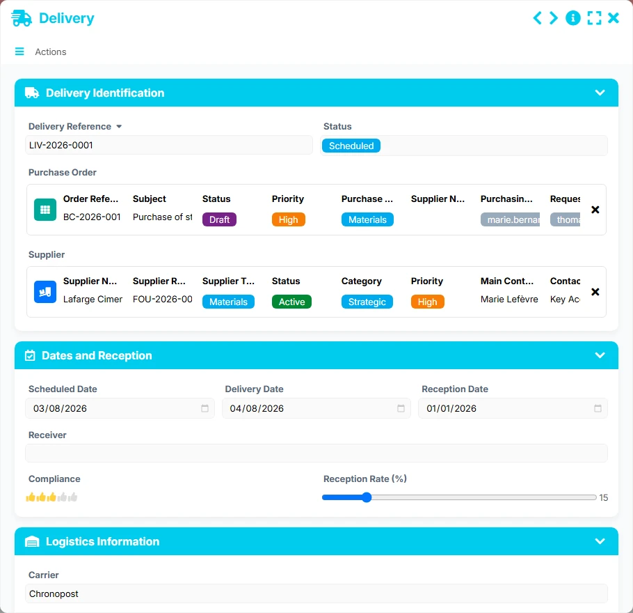 Supplier tracking - form preview