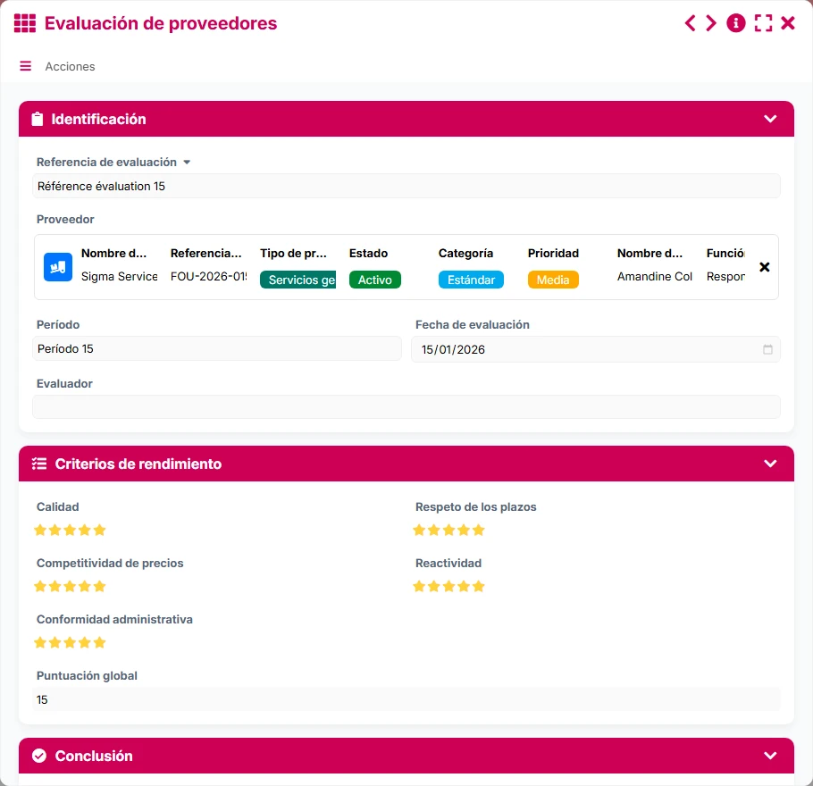 Seguimiento de proveedores - vista previa del formulario