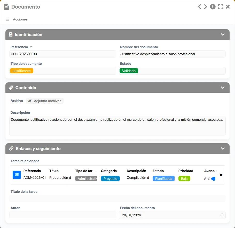 Seguimiento de tareas - vista previa del formulario