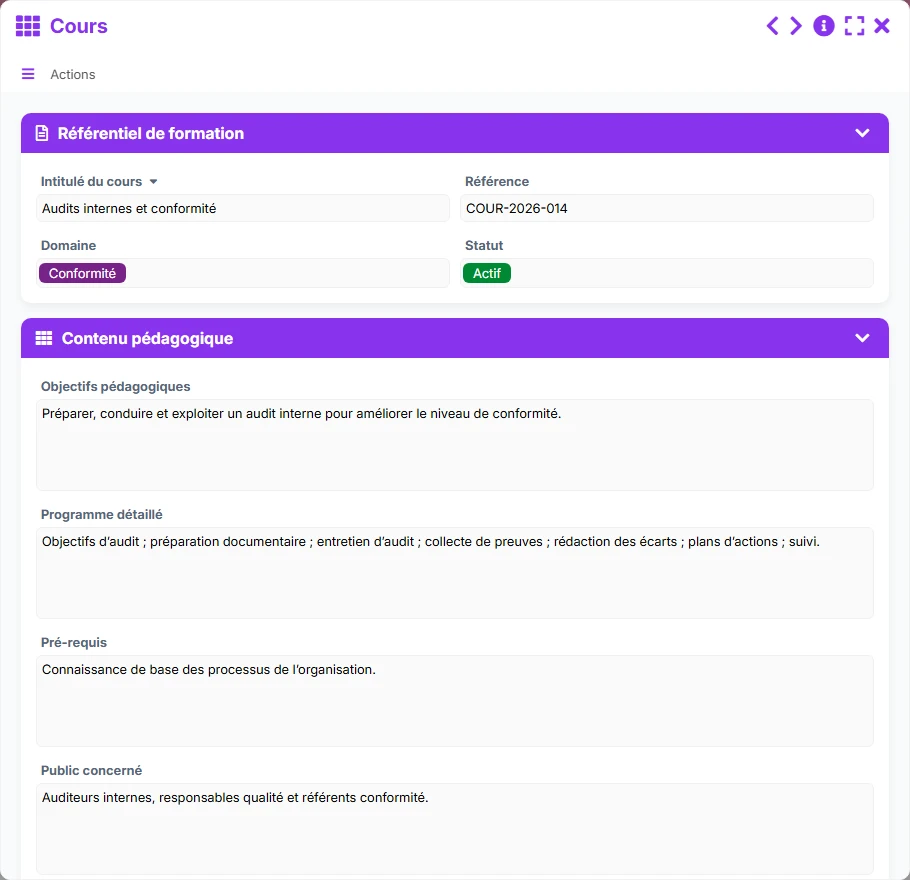 Suivi des formations - aperçu formulaire