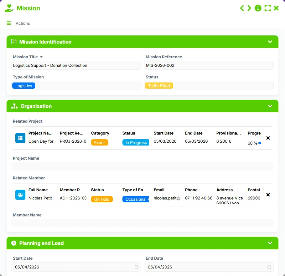 Volunteer Tracking - form preview